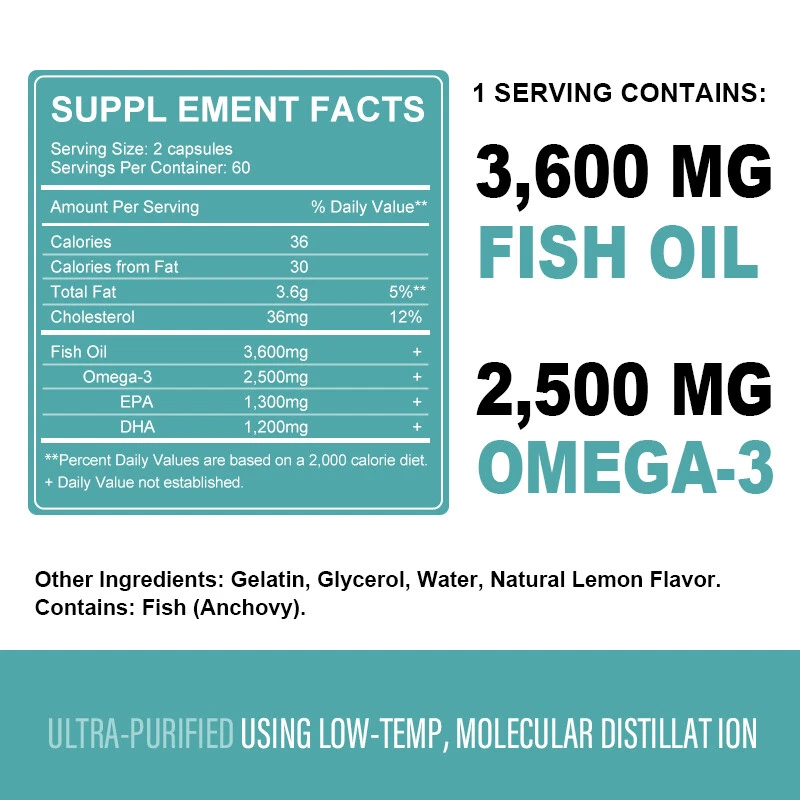 3x Fuerza 2500mg EPA y DHA, Aceite de Pescado Omega 3 Avanzado 2 x 120 Cápsulas MENXI Foto 3 de 4