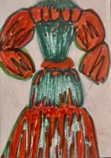 aceo OOAK original trading card painting by MaryAnn Lucas fashion dress I