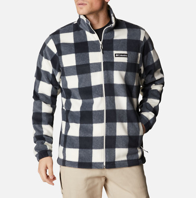 COLUMBIA MEN'S BLACK WHITE MOUNTAIN CHECK PRINT FLEECE ZIP JACKET Sz XXL