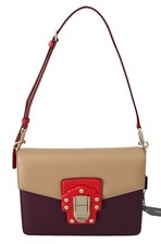 DOLCE & GABBANA Bag LUCIA Purse Purple Beige Red Leather Crossbody RRP $2900