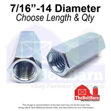 7/16"-14 x 1-3/4" Steel Coupling Nuts Zinc Clear Coarse Thread (Pick Quantity)