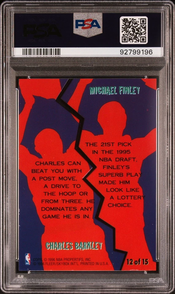 1996 FLEER CHARLES BARKLEY & MICHAEL FINLEY GAME BREAKERS *GRADED PSA MINT 9! - Image 2 of 2