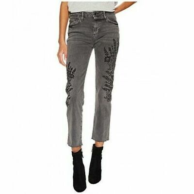 GREY Free People We The Free Womens Jeans Floral Embroidery