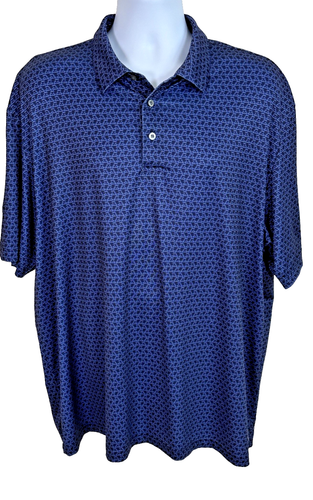 Roundtree Yorke Polo Shirt Mens XL Golf Performance Blue Golf Cart Print - Picture 2 of 11