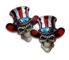 American Flag Skulls Patriotic USA Proud American MIRRORED Decals C34504 2 pack