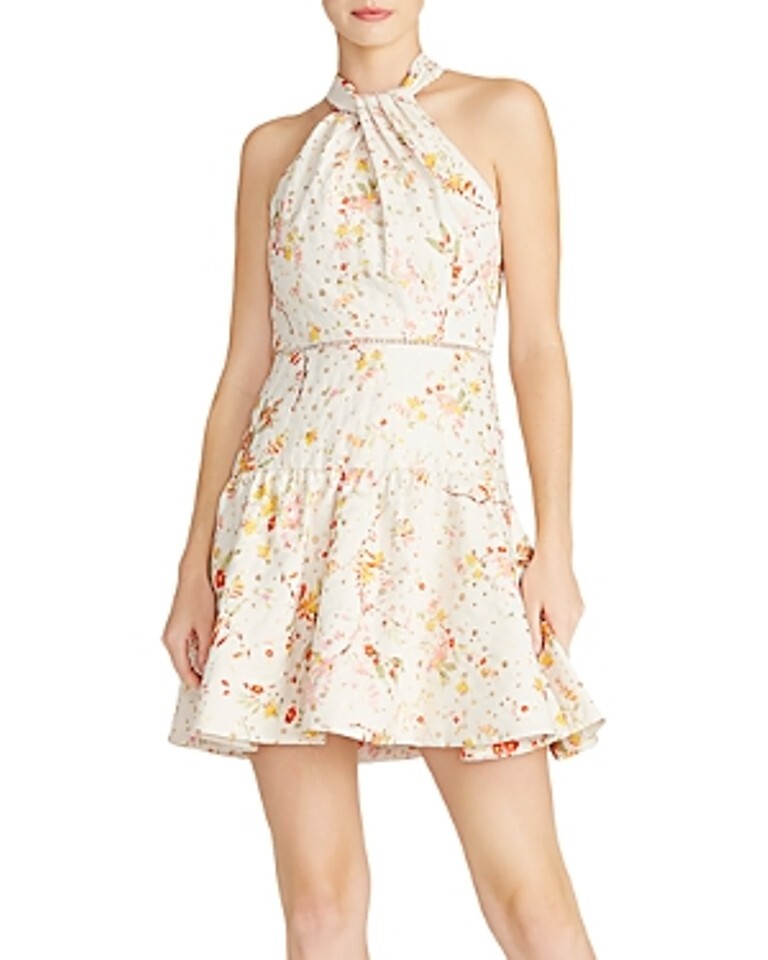 Ml Monique Lhuillier Sleeveless Halter Short Dress Wildflower 2 | eBay