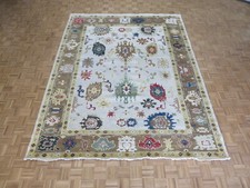 8'9 x 11'8 Hand Knotted Ivory Colorful Oushak Oriental Rug G12064
