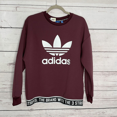 Adidas The Brand With The 3 Stripes Womens S Crewneck Sweatshirt Burgundy Ribbed