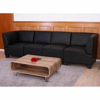 Modular 4-Sitzer Couch Sofa Lyon, Kunstleder Schwarz, Hohe Armlehnen