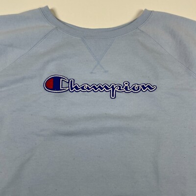 Champion Sweater Spell Out Logo Long Sleeve Crew Pullover Light