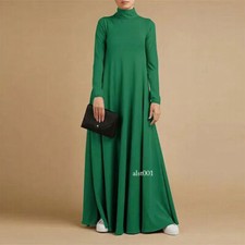 Women's Autumn Winter Plus Size High Neck Kaftan Lady Casual Maxi T-Shirt Dress
