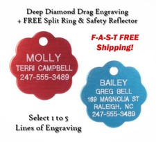 Rosette Flower Pet ID Dog Name Tags-Custom Engraved Tag w/ up to 5 lines of info