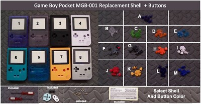 Nintendo Game Boy Pocket MGB-001 Replacement SHELL +Lens -Pick Shell/ButtonColor