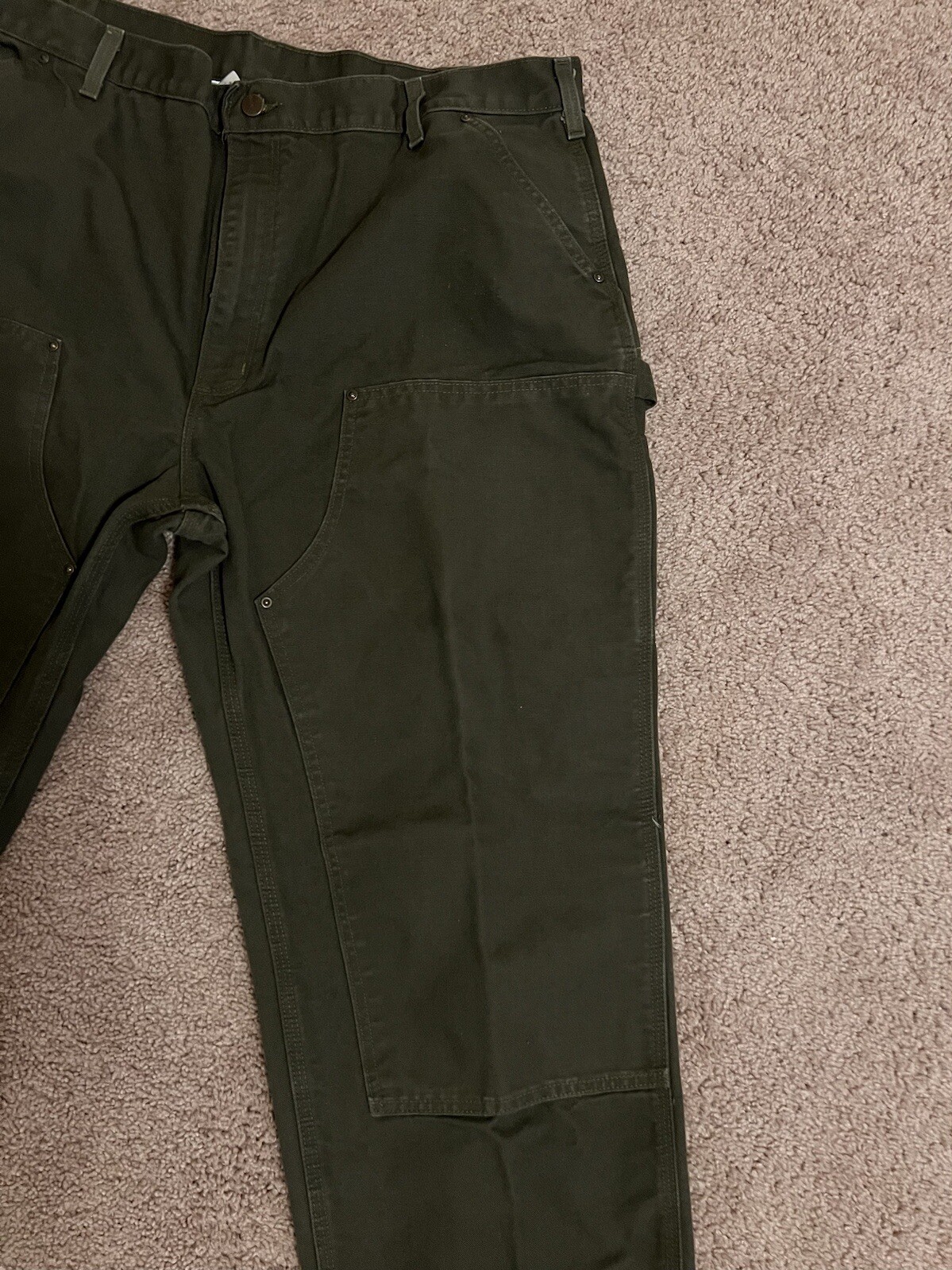 Vintage Carhartt MOS Green Duck Double Knee Work Dungaree Pants B136 42x30 thumbnail 3