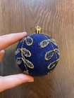 NEW TK Maxx Navy Velvet Glitter Bauble Christmas Decoration 