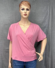I.N. Studio Woman Plus Size Short Sleeve Blouse Top Size 3X Pink Gathered Waist