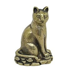 Witch Cat Kitty Kitten Sit Tiny Brass Animals Figurine Vintage Home Decor Statue