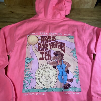 Groton CT Barn Brew Co. Pink Hoodie Sweatshirt Men's M Haze for Horse IPA Beer