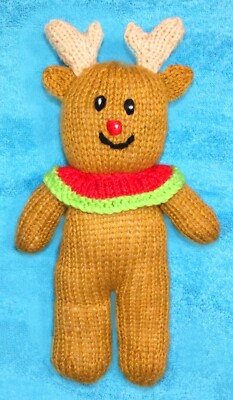 KNITTING PATTERN - Christmas Rudolph the Reindeer 20 cms Soft Plush Toy