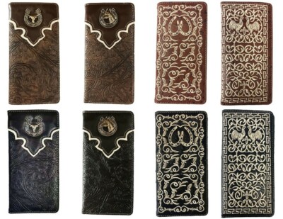 Longhorn, Horse, Horseshoe Men Western Wallets Bifold Check Book Style