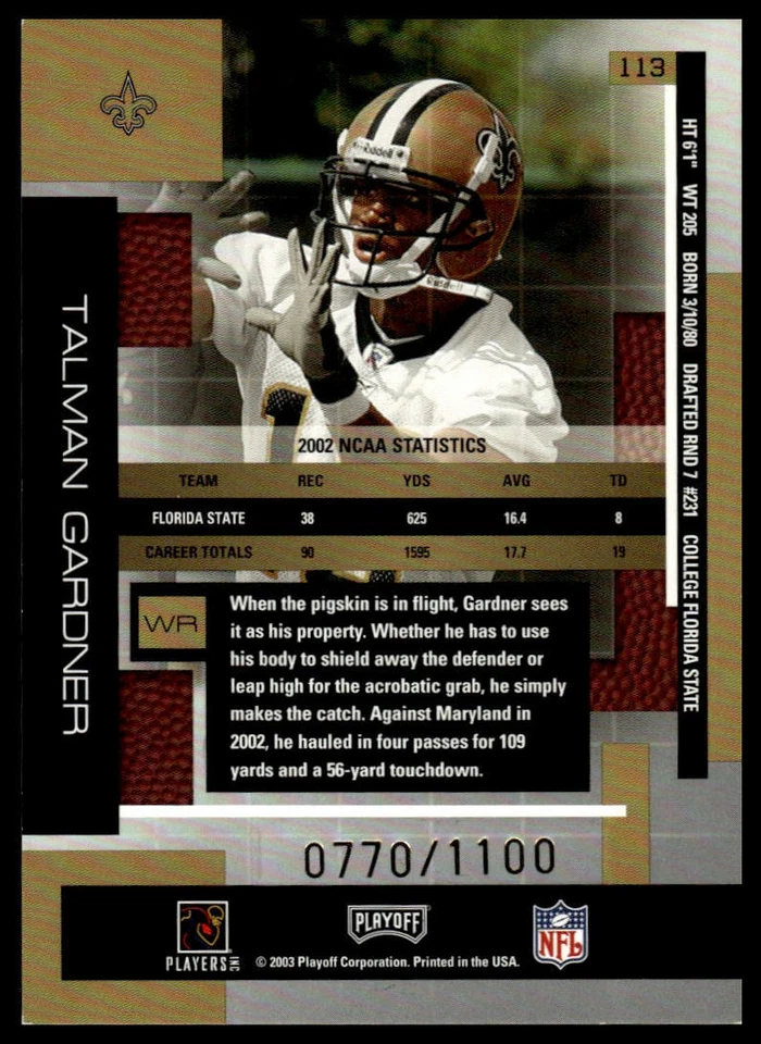 2003 Playoff Absolute Memorabilia #113 Talman Gardner #/1100 - Image 2 of 2