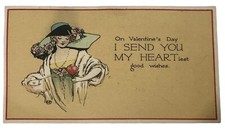 Vintage Valentines Day Card 1914 “On Valentines Day I Send You My Heart”