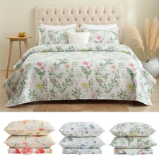 Floral Bedspread Coverlet Set 3Piece Oversize Bed Cover Quilt Home Bedding Throw