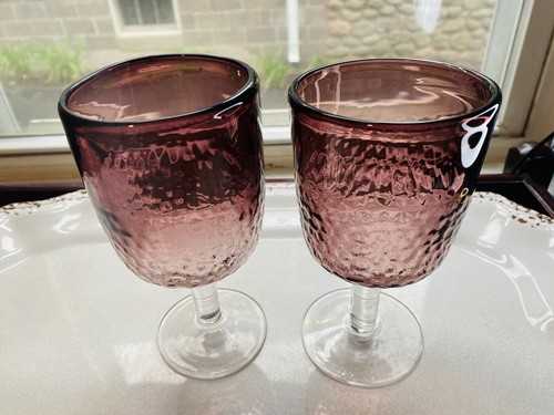 Pottery Barn Purple Ombre Crackle Textured Water Goblet Honeycomb Rare Glass-2 - Picture 2 of 14