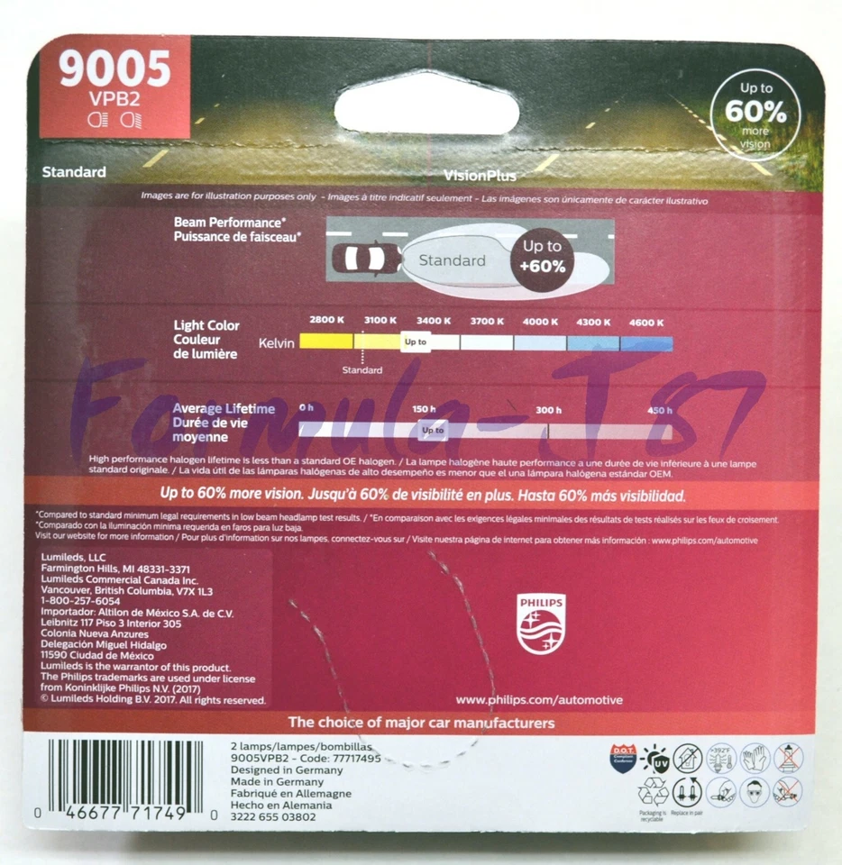 Philips VIIsion Plus 60% 9005 65W Dos Bombillas Cabezal Luz Luz Luz Alta Lámpara de Repuesto Foto 3 de 4