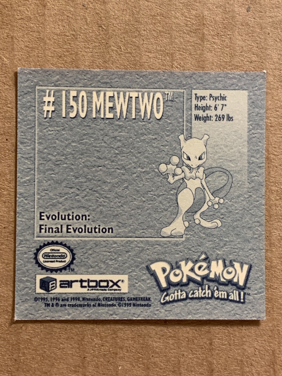 Pokemon 1999 Artbox Series 1 Stickers Mewtwo 150. FREE SHIPPING! - Picture 6 of 12