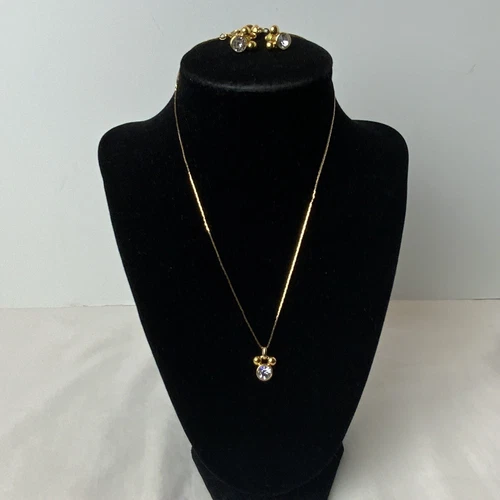 VTG Mickey & Co. / Napier Gold Tone Crystal Pierced Earrings Necklace Set Signed