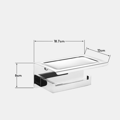 Toilet Paper Roll Holder with Shelf Stainless Steel Chrome Wall Mounted Bathroom - Picture 5 of 5