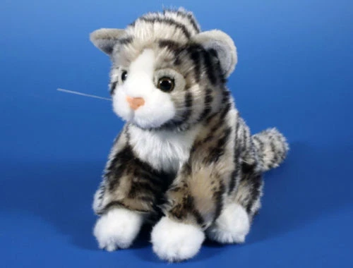 KATZE grau-getigert Plüschtier Stofftier Kuscheltier Plüsch 18cm NEU