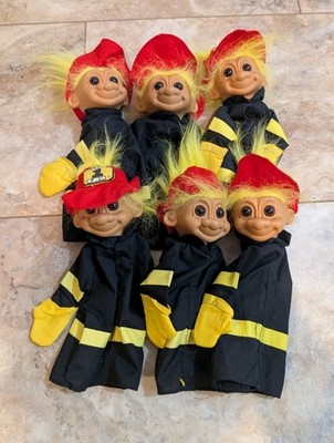Vintage RUSS TROLL Firefighter Hand PUPPET Lot Of 6