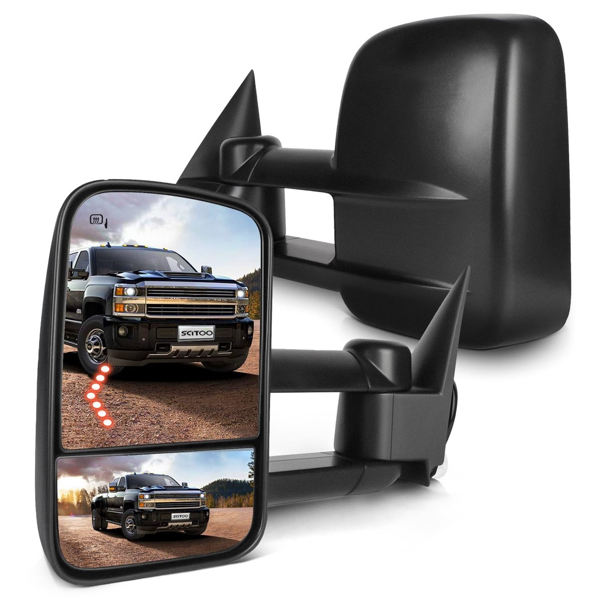 AUTOMUTO Manual Towing Mirrors For Chevy Silverado & GMC Sierra - Driver & Passenger Side Black Tow Mirrors - View #3
