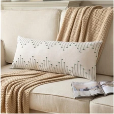Boho Lumbar Pillow Cover 14x36 Long Pack of 1 Decorative Pillows Bed, Beige w...