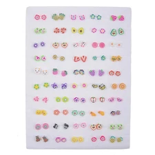 50 Pairs Clay Stud Earrings Mixed Style Plastic Animal Fruit Jewelry Set