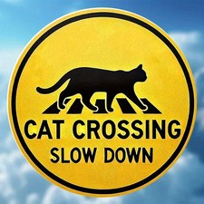 Tin Metal Signs Home D cor 8x8 "Cat Crossing Slow Down" Yellow, Retro Style, Iro