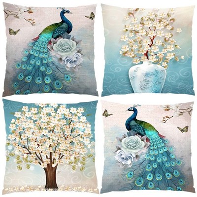 20 x 20 Blue Peacock Throw Pillow Covers, Peacock Pillows Cover 20 x 20, Thro...