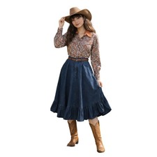 CIRCLE T VINTAGE 70's Denim Prairie Skirt Ruffle Hem Western Boho Americana