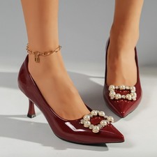 Women's Pearl Rhinestones Pointed Toe Pumps Dress Shoes for Weddings Parties