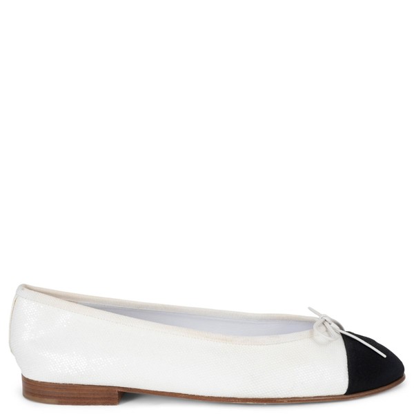 73386 authentic Chanel white glitter fabric ballet flats 39