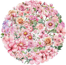 50PCS Pink Flower Stickers Aesthetic PET Transparent Stickers Nature Flower Deca