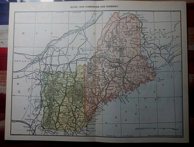 1892 Antique Railroad Map Maine Vermont New Hampshire all Train Route Lines 9x11