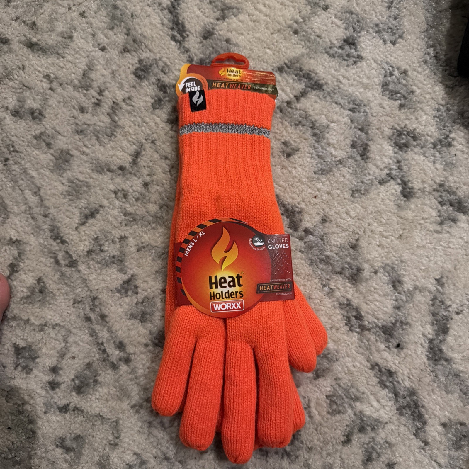 WORXX Heat Holders Mens Orange Thermal Gloves HeatWeaver Insulation Liner L/XL