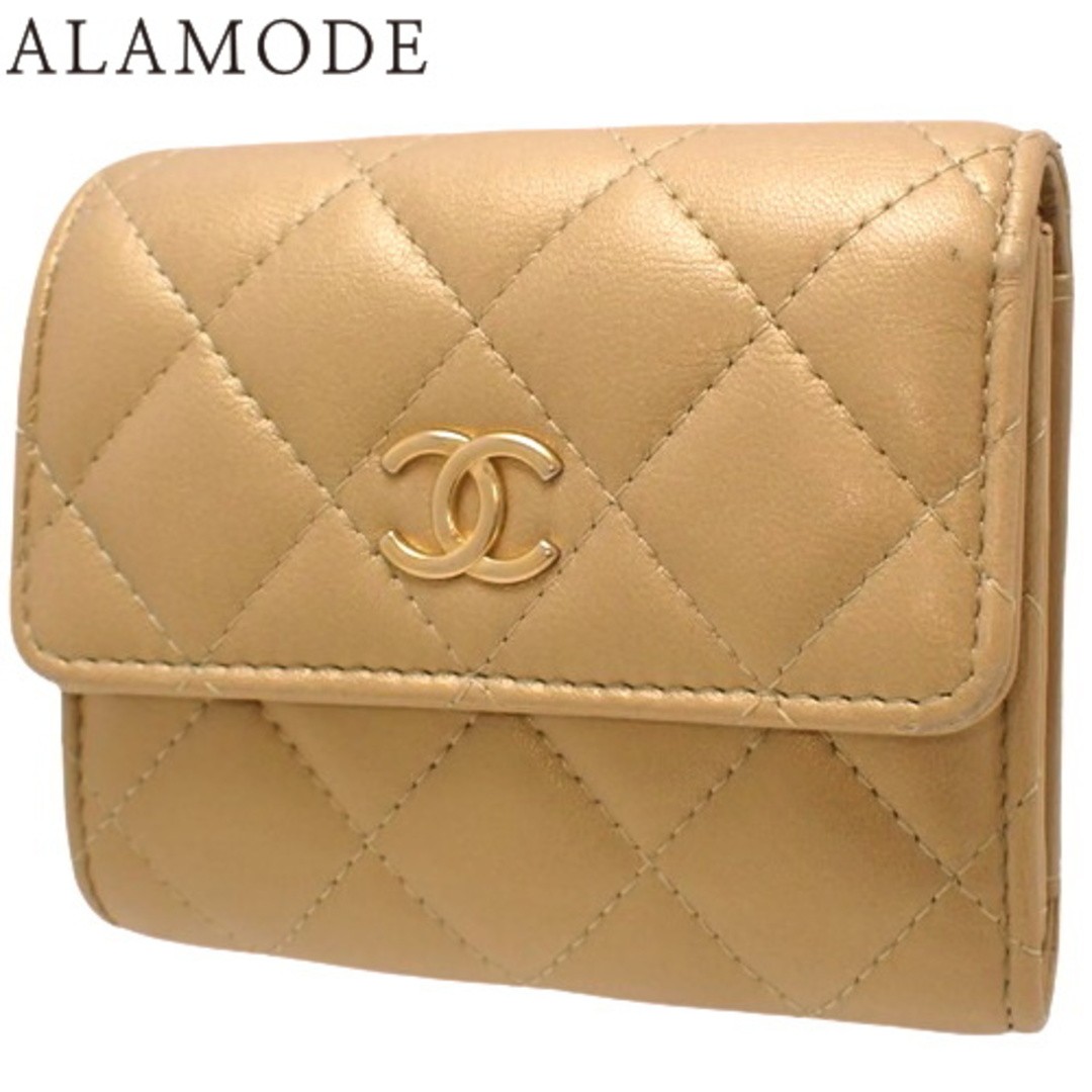 Chanel Mini Matelasse Tri-Fold Lambskin Wallet Gold Hardware Iconic Print
