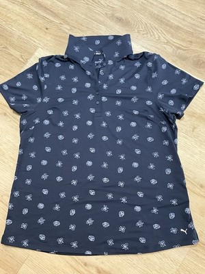 Golfpolo von Puma Golf in dunkelblau mit weißen Blüten, Größe L