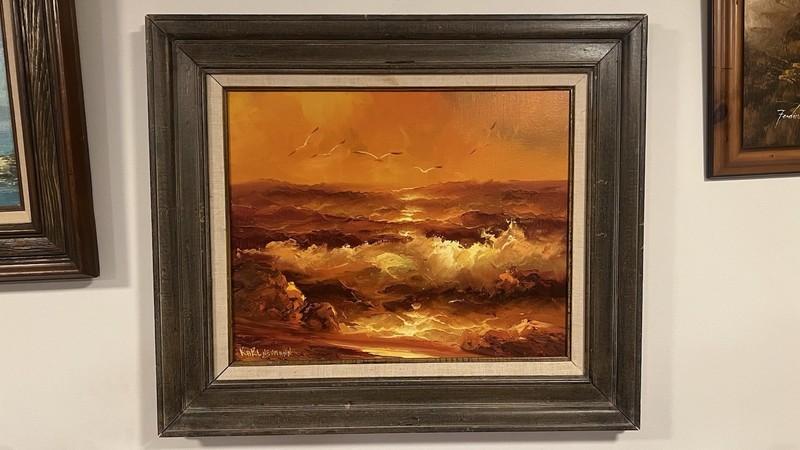 Karl Neumann (German, 1891-1985), Large Original O/C "Sunset Coastal Seascape"