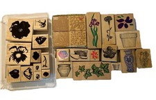 Rubber Stamps Lot Of 28 FLORAL Theme Wood Mounted Flower Pots  Vase