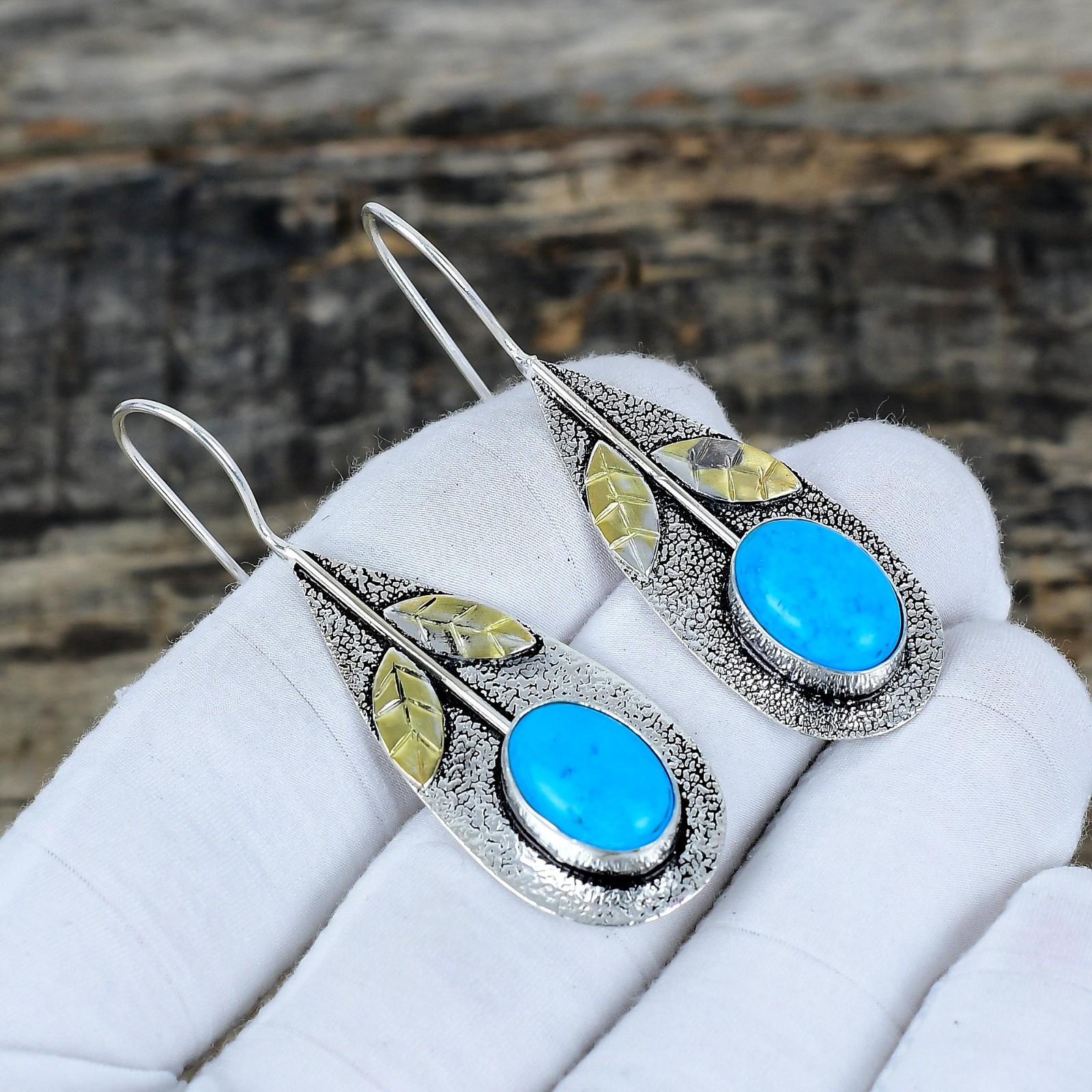 Sleeping Gema Turquesa Hecho a Mano 925 Plata de Ley Joyería Pendientes Regalos